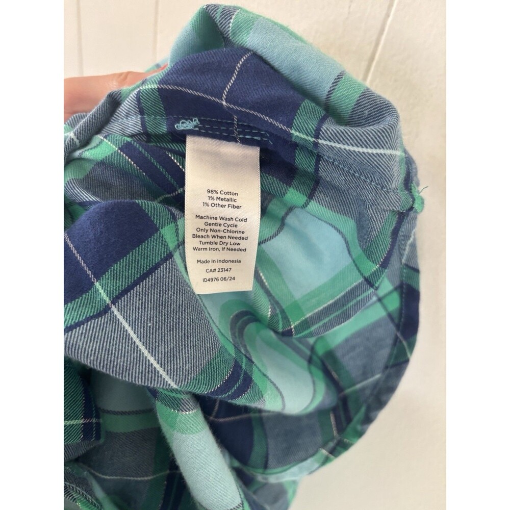 TALBOTS Metallic Flannel Modern Classic Shirt in Frost Bloom Plaid Cotton XL P - Picture 6 of 9